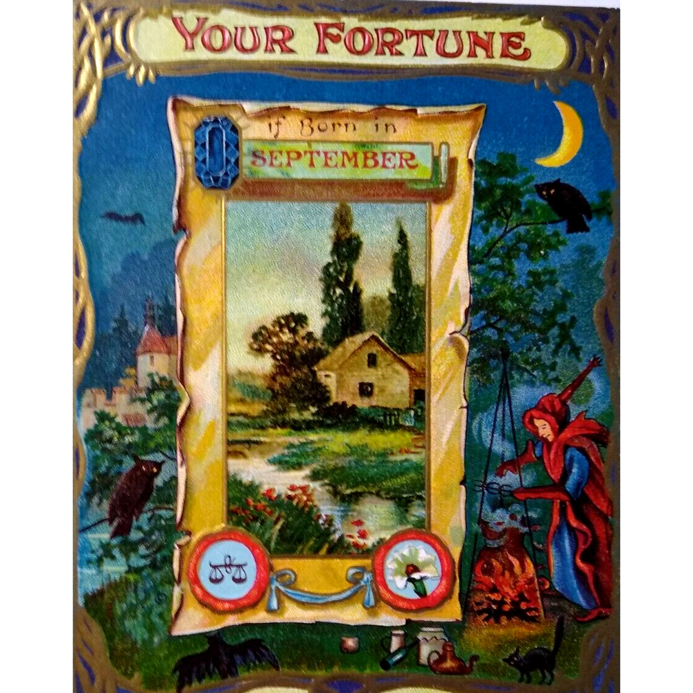 Fortune Postcard Jewel Sapphire Flower Morning-Glory September Julius Bien Witch
